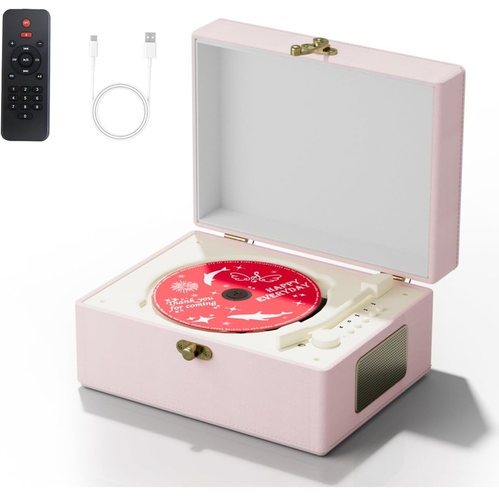 Pink is Time Music Box CD Player with Speakers; Bluetooth Transmitter